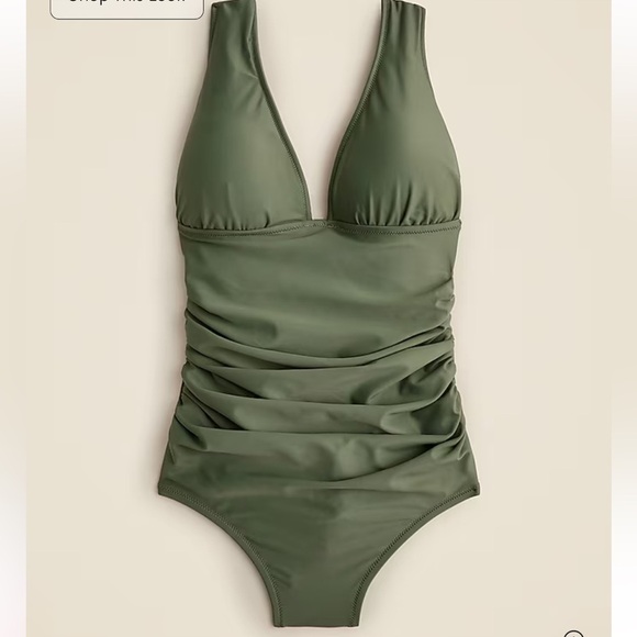 J. Crew Ruched V-neck One Piece Swimsuit in Army/Olive Green BC116 - Size 20 - Picture 4 of 14